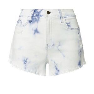 L’agence Zoe Bleached Acid Wash Fringe Raw Hem Denim Jean Shorts 25 Blue White